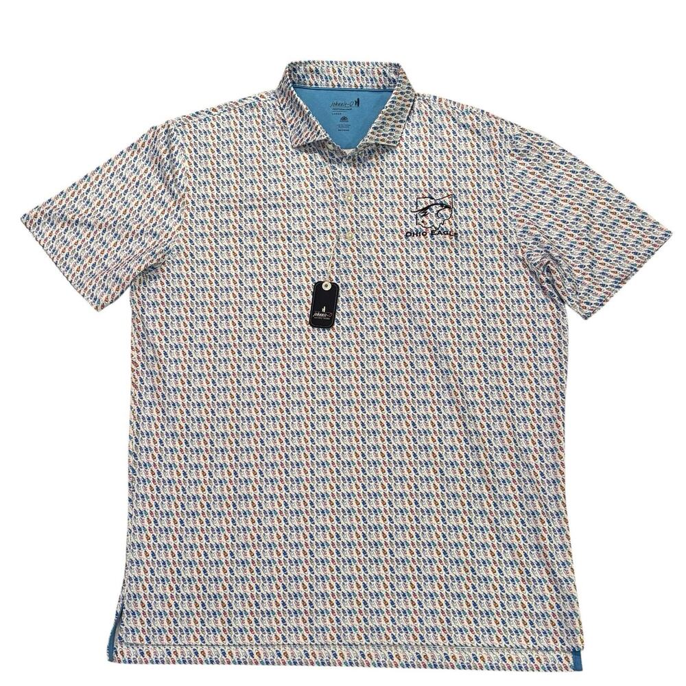 Johnnie-O Performance Polo Golf Shoe Graphic Print Large NEW CC Logo on Chest